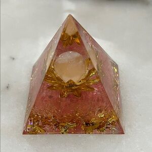 Pink Opal and Gold Lotus Flower Pyramid Orgonite